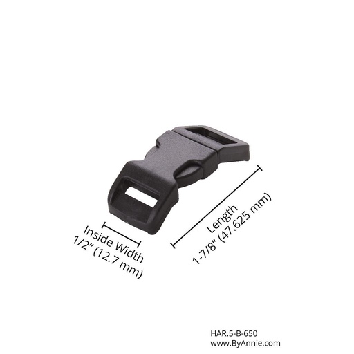 [HAR.5-B-650] Side Release Buckle - ½" - (Black Plastic)